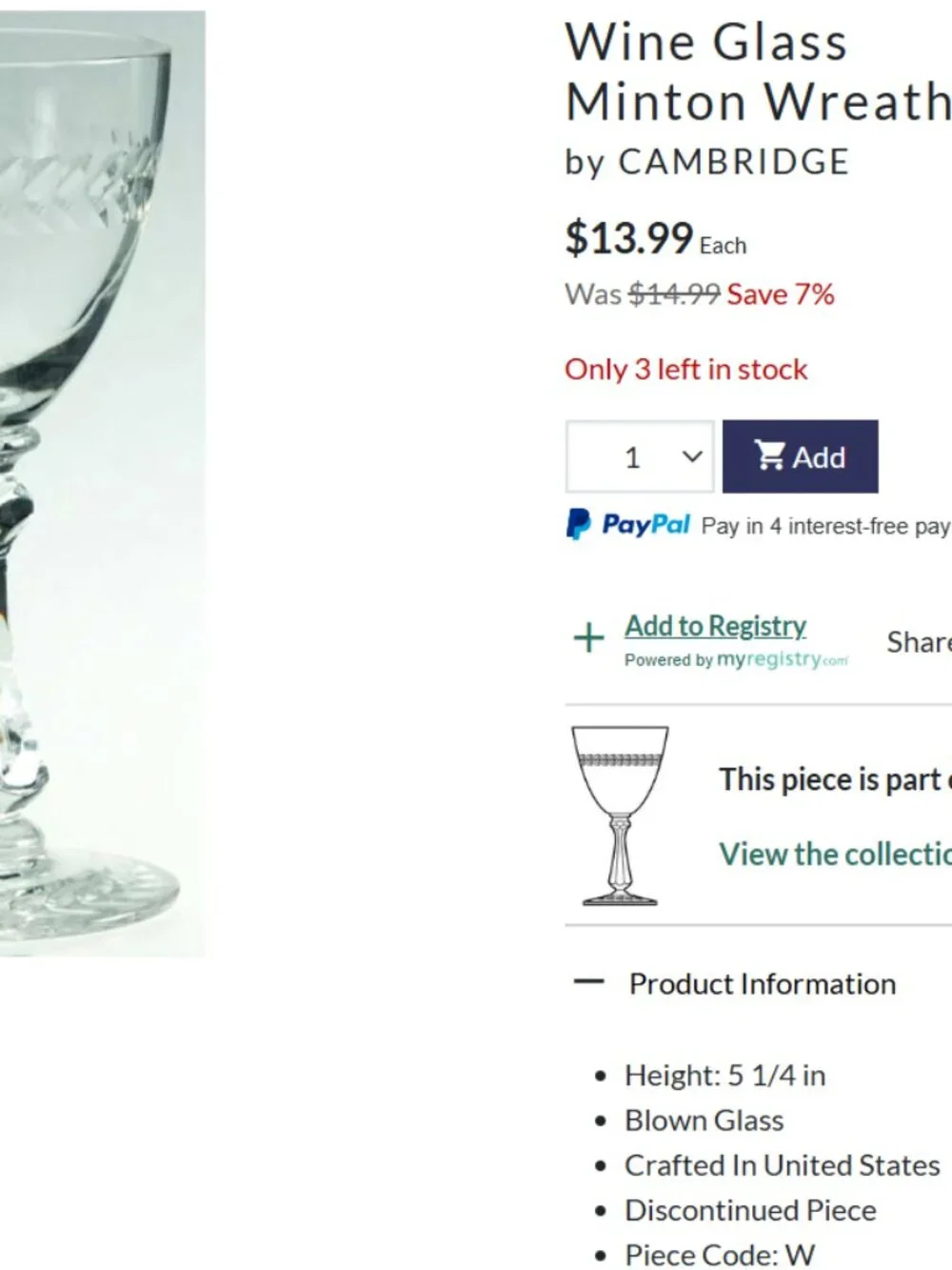 Cambridge Crystal Minton Wreath Etched Wine Set of 12 Elegant Vintage